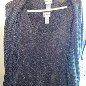 Chico's black & silver metallic open cardigan matching tank set Travelers Sz 1
